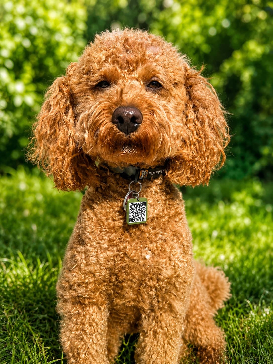 Bennie, a Klein Poodle, wearing his PawBack tag